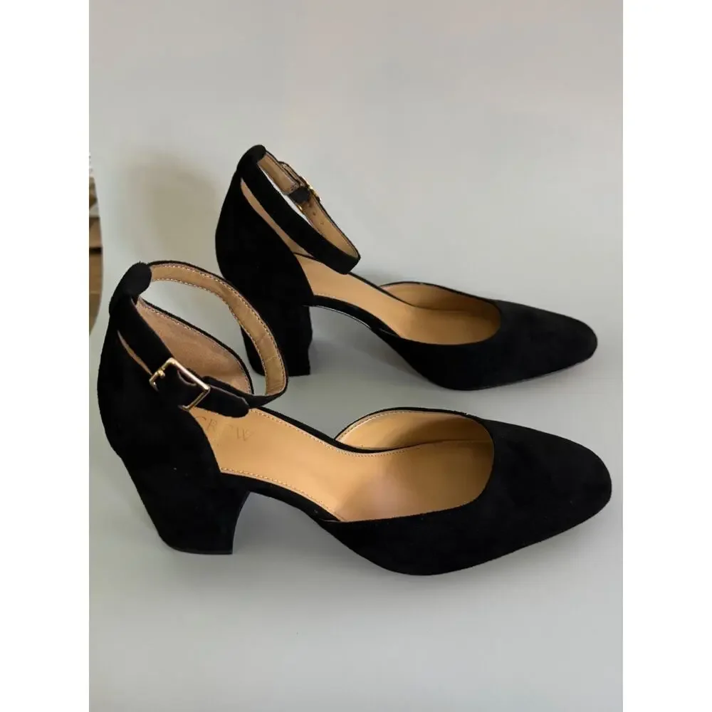 J. Crew Factory Black Suede Ankle Strap Block Heels